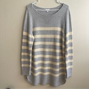 J. Jill Gray Butter Yellow Striped Bateau Neck Knit Sweater Tunic Size L Coastal